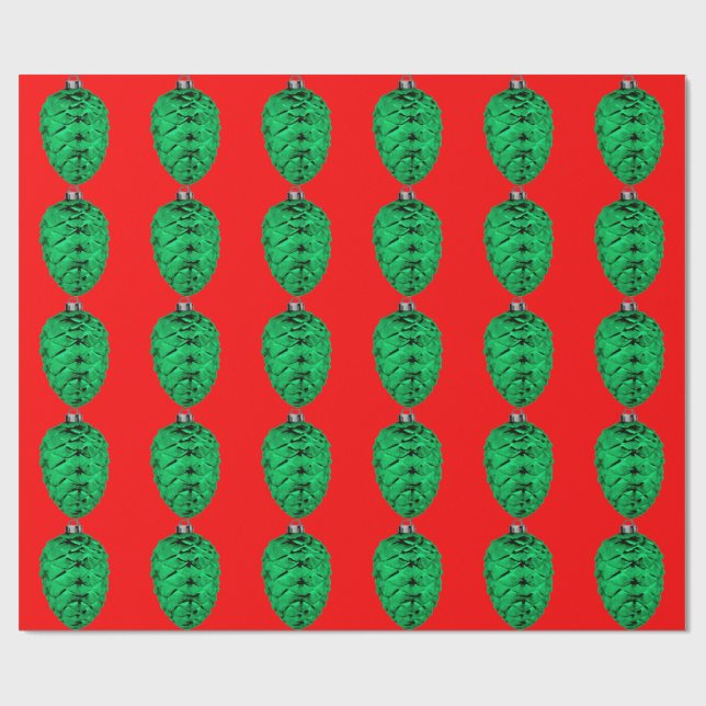 Papier Cadeau Papier rouge Pinecone vert (Plat)
