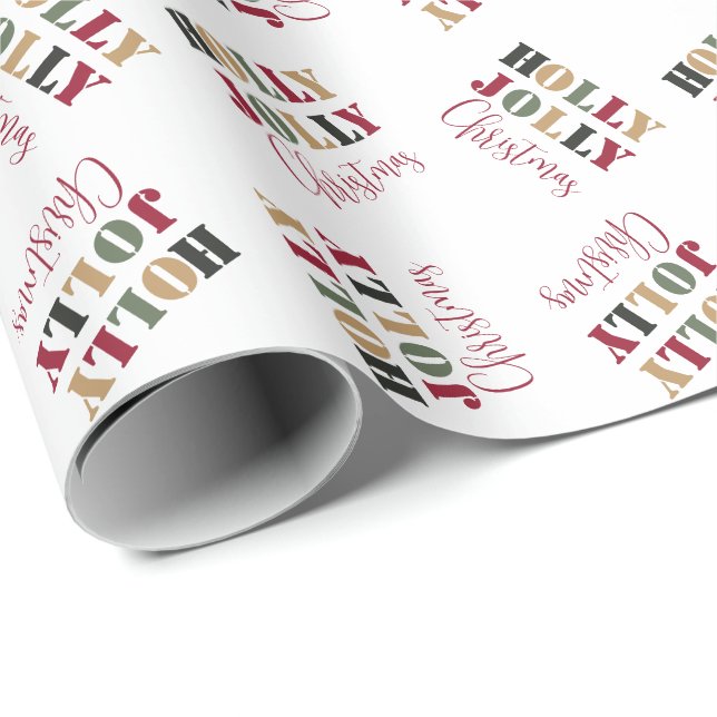 Papier Cadeau Papier rouge vert Holly Jolly (Coin rond)