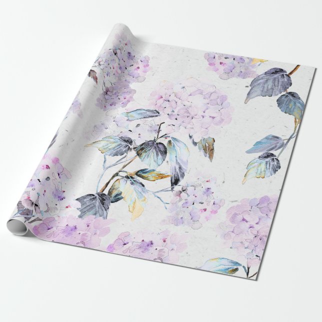 Papier Cadeau Papier Tissu d'Hydrangée violette en aquarelle (Déroulé)