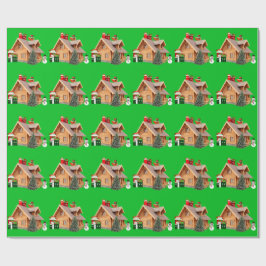 Papier Cadeau Papier vert Cabine de Noël