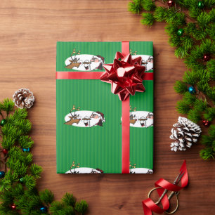 Papier Cadeau Papier vert Stogie Père Noël et Reindeer