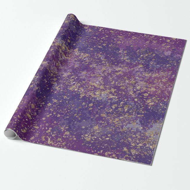 Papier Cadeau Papier violet et or éclaboussé Glam Moderne (Déroulé)