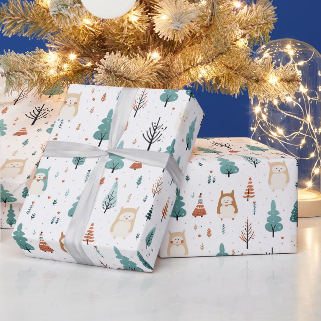 Papier Cadeau papiers d'emballage cadeau de noël arbres (Vacances)