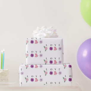 Papier Cadeau Papillon AMOUR, Rose Romantique