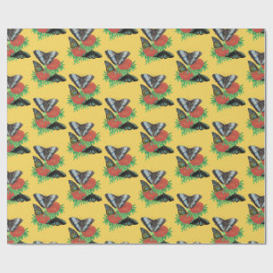 Papier Cadeau Papillon Aquarelle Jaune Motif Floral Tropical