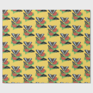 Papier Cadeau Papillon Aquarelle Jaune Motif Floral Tropical