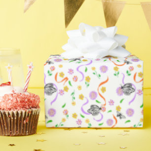 Papier Cadeau Papillon Blanc Floral Lavande