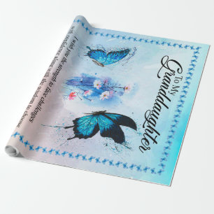 Papier Cadeau Papillon blanc personnalisé à ma petite-fille