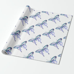 Papier Cadeau papillon bleu aqua violet aquarelle