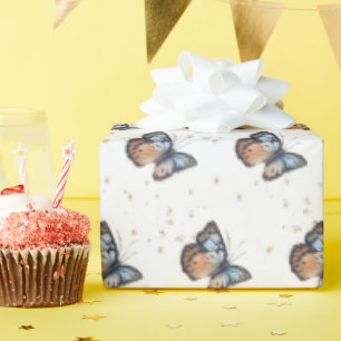 Papier Cadeau Papillon bleu aquarelle