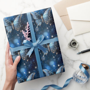 Papier Cadeau Papillon bleu magique enchanté fantaisiste fantast
