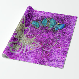 Papier Cadeau Papillon bleu Turquoise doré jaune doré