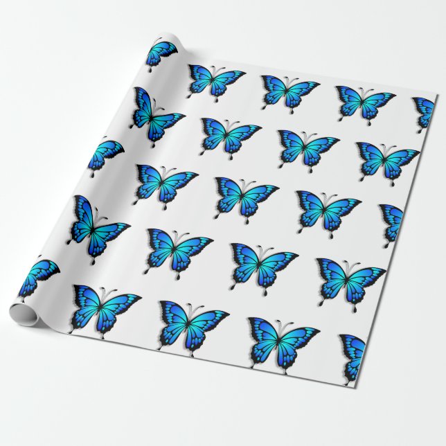 Papier cadeau Papillon bleu vif (Déroulé)