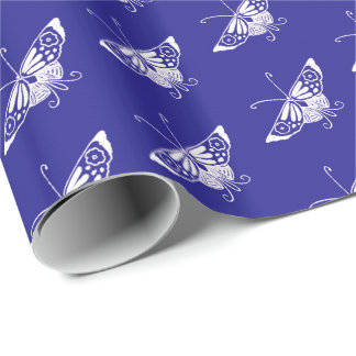Papier Cadeau Papillon déco stylisé - bleu cobalt