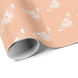 Papier Cadeau Papillon Déco stylisé - pêche