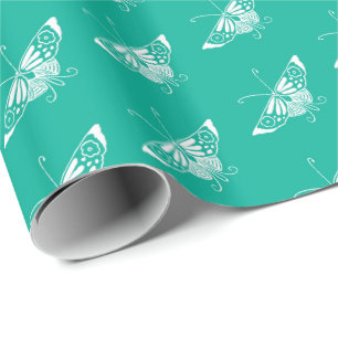 Papier Cadeau Papillon déco stylisé - turquoise