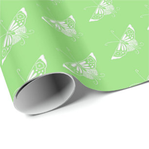 Papier Cadeau Papillon déco stylisé - vert citron