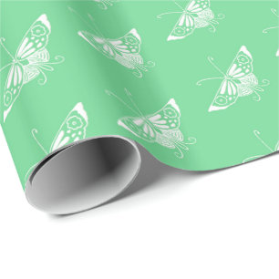 Papier Cadeau Papillon déco stylisé - vert menthe