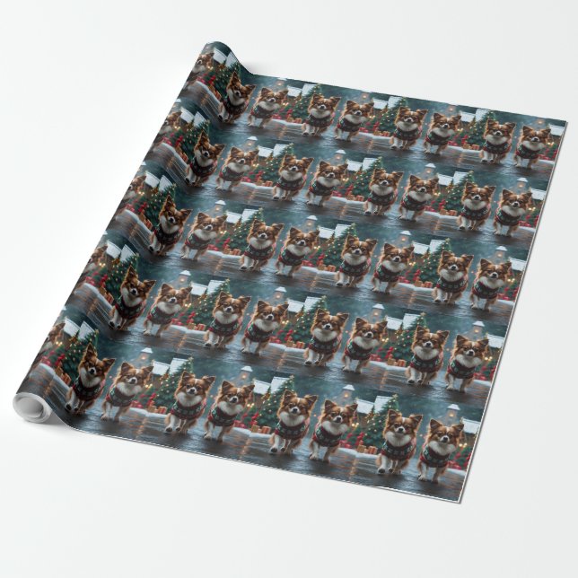 Papier Cadeau Papillon Dogs Christmas Snow Holiday (Déroulé)