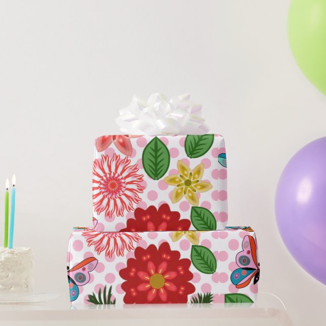 Papier Cadeau Papillon Floral de Jardin de Printemps Moderne  (Cadeaux de fête)