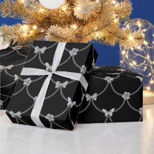 Papier Cadeau Papillon floral naturel moderne Silver de luxe