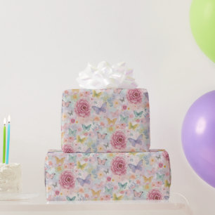 Papier Cadeau Papillon floral pastel / Jardin doux