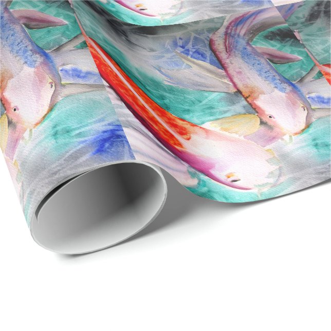 Papier Cadeau Papillon Koi aquarelle japonais Poisson Art (Coin rond)