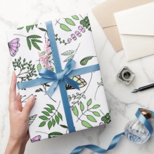 Papier Cadeau Papillon lunaire et Feuilles forestiers