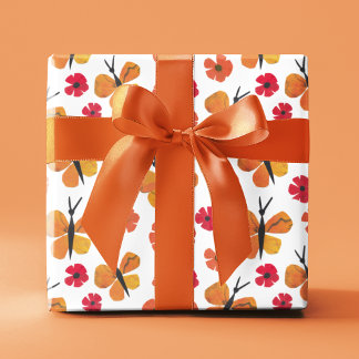 Papier Cadeau Papillon moderne du milieu de siècle Poppy Red Ora