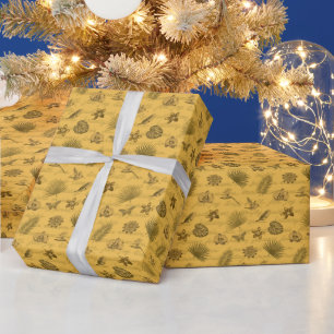 Papier Cadeau Papillon naturel moderne Tropical Gold de luxe