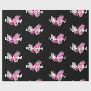 Papier Cadeau Papillon noir et rose Oh Baby Girl
