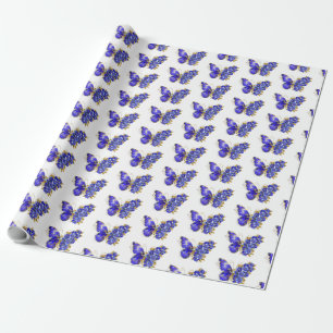 Papier Cadeau Papillon Saphir Fleur