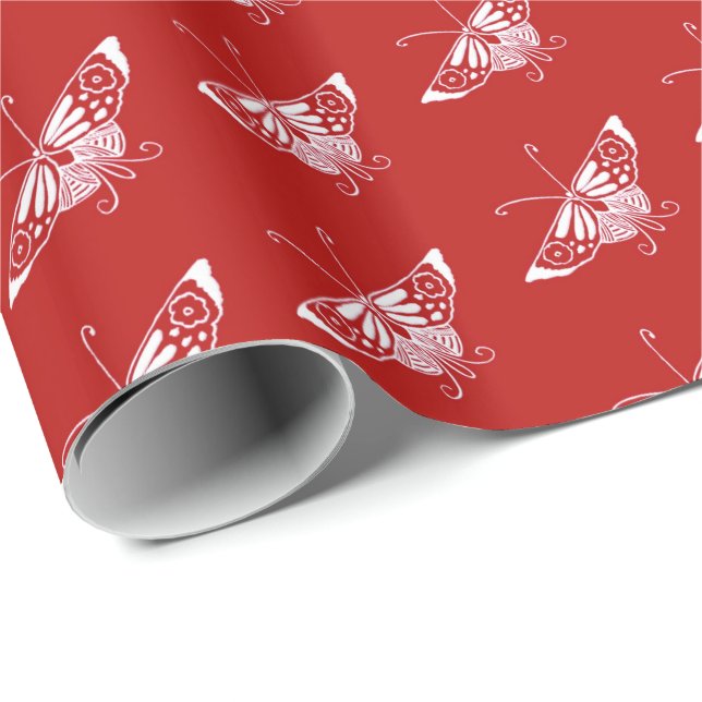 Papier Cadeau Papillon stylisé de Deco - rouge chinois (Coin rond)
