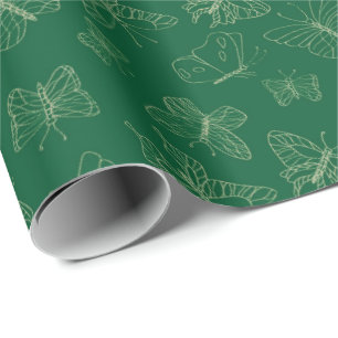 Papier Cadeau Papillon vert foncé imprimé, inspiré par la nature
