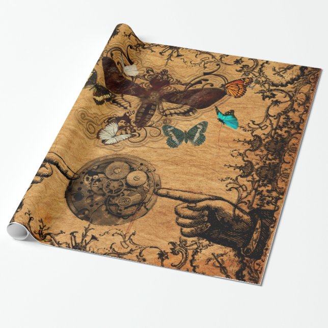 Papier Cadeau Papillon victorien grunge de Steampunk (Déroulé)