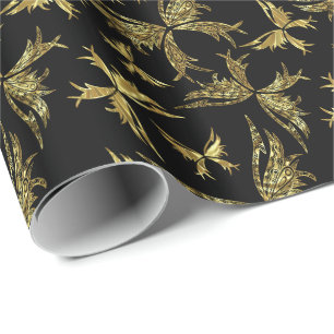 Papier Cadeau Papillons Abstraits en or et noir