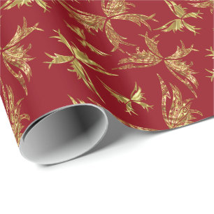 Papier Cadeau Papillons Abstraits Gold Et Bourgogne