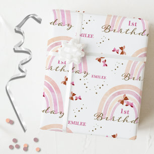 Papier Cadeau Papillons arc-en-ciel Anniversaire Pastel Pinks