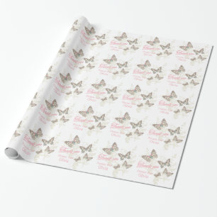 Papier Cadeau Papillons blanc rose mariage faveur merci