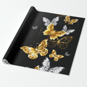 Papier Cadeau Papillons blancs et dorés