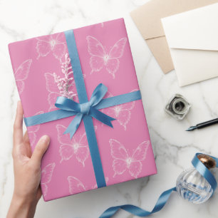 Papier Cadeau Papillons Blancs Roses Anniversaire