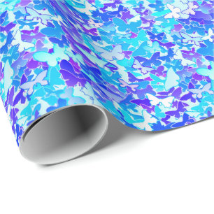 Papier Cadeau Papillons, bleu, turquoise, lavande