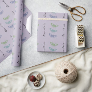 Papier Cadeau Papillons bleu vert lavande Personnalisé