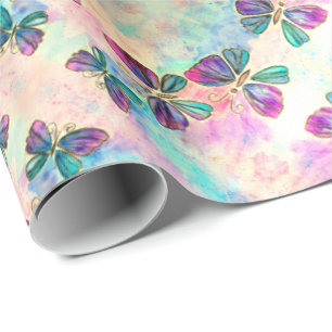 Papier Cadeau Papillons colorés mignons - Aquarelle
