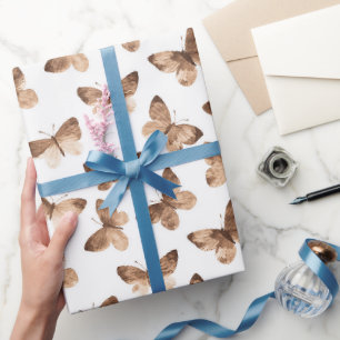 Papier Cadeau Papillons de printemps Brown blancs Anniversaire