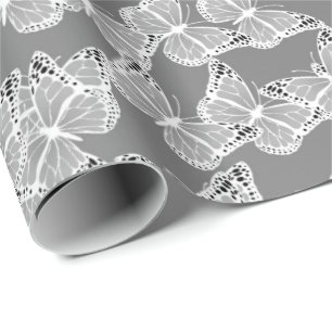 Papier Cadeau Papillons en argent motif, insectes mignons, Amira