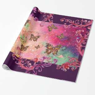 PAPIER CADEAU PAPILLONS EN PAILLETTES ROSES - PLANTE PAPILLON MA