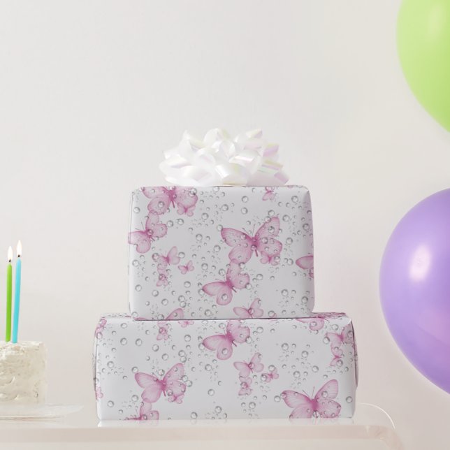 Papier Cadeau Papillons et bulles roses (Cadeaux de fête)