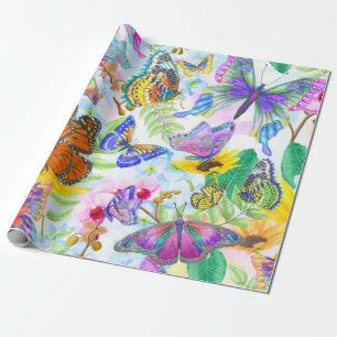 Papier Cadeau Papillons et fleurs