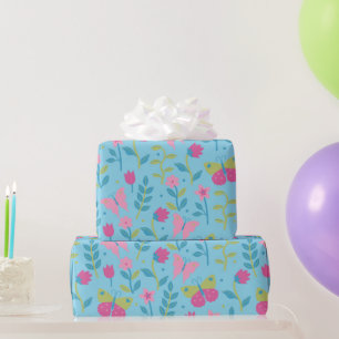 Papier Cadeau papillons et fleurs.